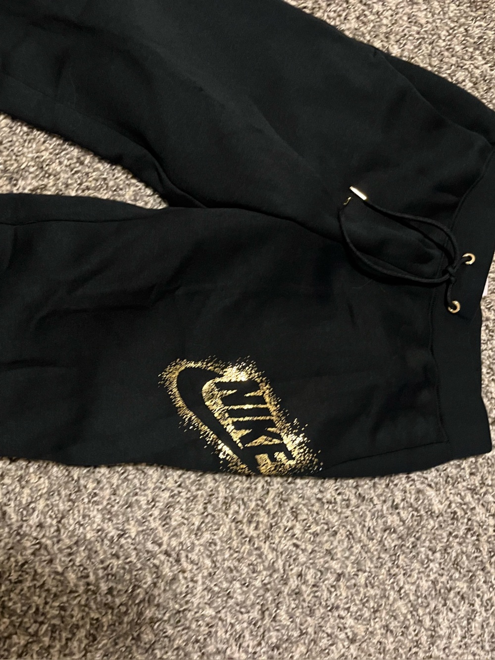 Nike Women’s Black Jogger Sweatpants with Gold Logo Accent - Picture 2 of 4